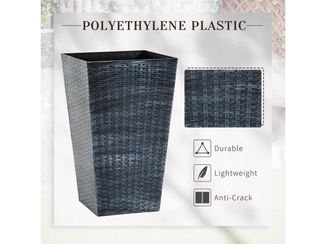 Set of 3 Tall Planters with Drainage Hole, Outdoor Flower Pots, Indoor Planters for Porch, Front Door, Entryway, Patio and Deck, Gray