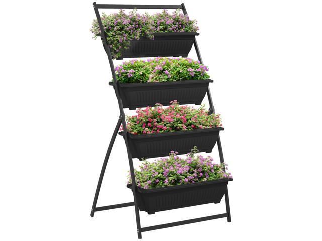 Raised Garden Bed, 4 Tier Vertical Garden Planter Set, 4 Outdoor Planter Boxes with Stand, Self Draining Design Elevated Garden for Vegetable,...