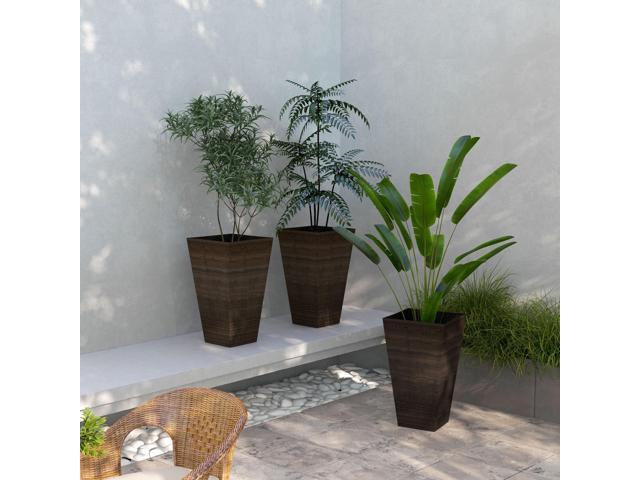 28' Tall Outdoor Planters, Set of 3 Large Taper Planters with Drainage Holes and Plug, Faux Wood Plastic Flower Pots for Outdoor, Indoor, Garden,...