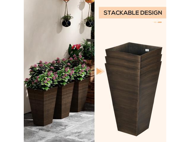 28' Tall Outdoor Planters, Set of 3 Large Taper Planters with Drainage Holes and Plug, Faux Wood Plastic Flower Pots for Outdoor, Indoor, Garden,...