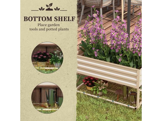 Raised Garden Bed with Galvanized Steel Frame, Storage Shelf and Bed Liner, Elevated Planter Box with Legs for Vegetables, Flowers, Herbs, Cream
