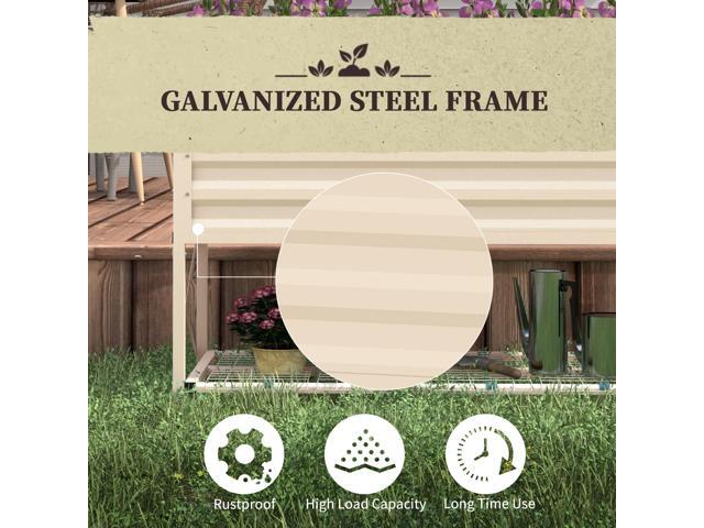 Raised Garden Bed with Galvanized Steel Frame, Storage Shelf and Bed Liner, Elevated Planter Box with Legs for Vegetables, Flowers, Herbs, Cream