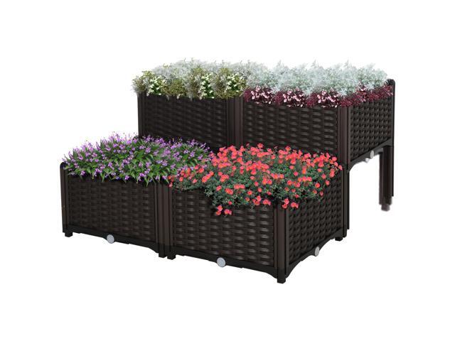 4 Piece Raised Garden Bed with Legs, Self-Watering Planter Box Raised Bed to Grow Flowers, Herbs & Vegetables, Brown