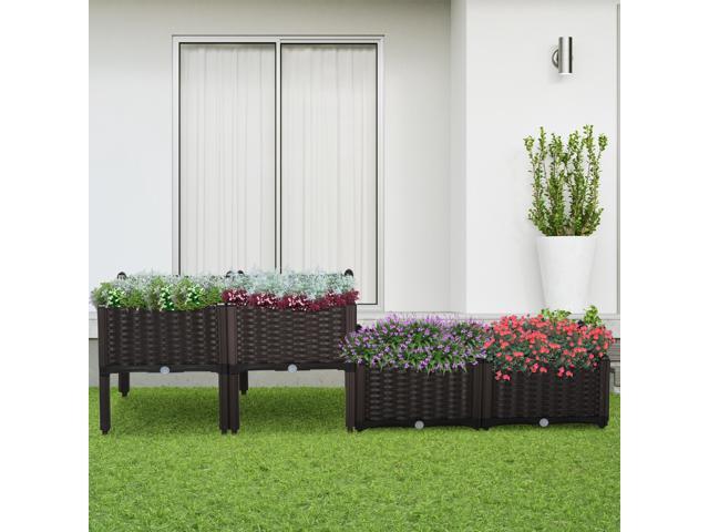 4 Piece Raised Garden Bed with Legs, Self-Watering Planter Box Raised Bed to Grow Flowers, Herbs & Vegetables, Brown