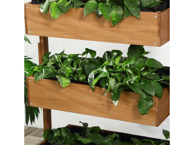 Vertical Garden Planter, Wooden 4 Tier Planter Box, Self-Draining with Non-Woven Fabric for Outdoor Flowers, Vegetables and Herbs, Orange