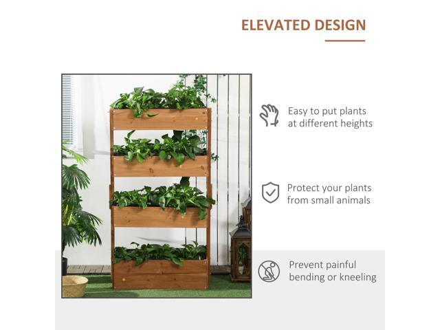Vertical Garden Planter, Wooden 4 Tier Planter Box, Self-Draining with Non-Woven Fabric for Outdoor Flowers, Vegetables and Herbs, Orange