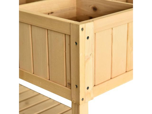 43x18x30in Raised Garden Bed with 8 Pockets and Shelf, Wooden Elevated Planter Box with Legs to Grow Herbs, Vegetables, and Flowers, Natural