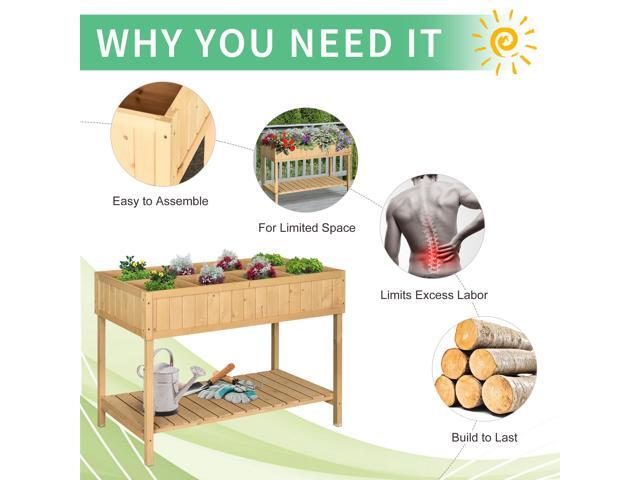 43x18x30in Raised Garden Bed with 8 Pockets and Shelf, Wooden Elevated Planter Box with Legs to Grow Herbs, Vegetables, and Flowers, Natural