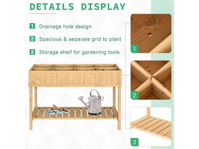 43x18x30in Raised Garden Bed with 8 Pockets and Shelf, Wooden Elevated Planter Box with Legs to Grow Herbs, Vegetables, and Flowers, Natural
