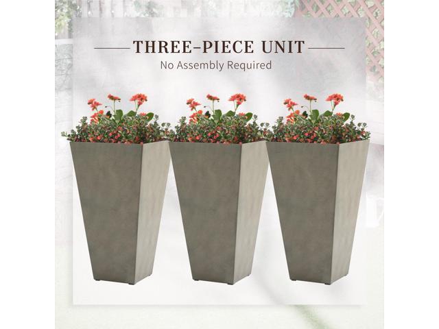 Set of 3 Tall Planters with Drainage Hole, 28' Outdoor Flower Pots, Indoor Planters for Porch Patio and Deck, Gray