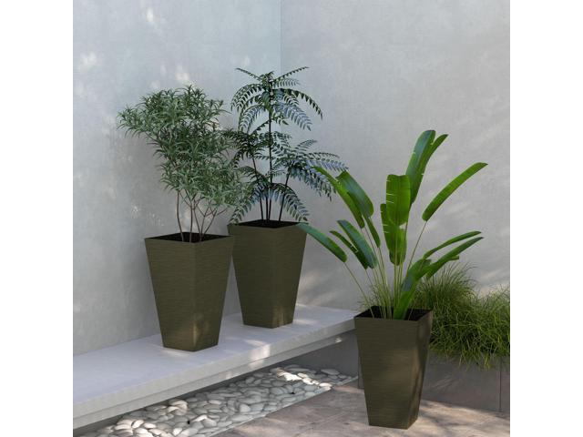 28' Tall Outdoor Planters, Set of 3 Large Taper Planters with Drainage Holes and Plug, Faux Wood Plastic Flower Pots for Outdoor, Indoor, Garden,...