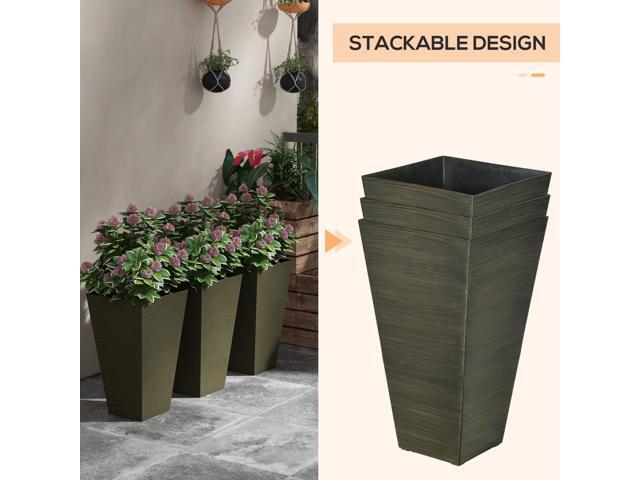 28' Tall Outdoor Planters, Set of 3 Large Taper Planters with Drainage Holes and Plug, Faux Wood Plastic Flower Pots for Outdoor, Indoor, Garden,...