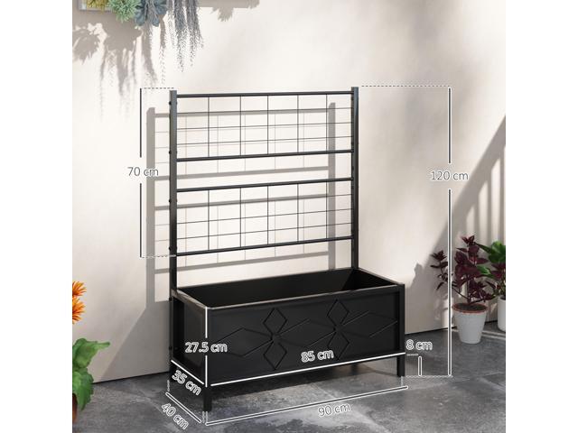 Galvanized Raised Garden Bed with Trellis for Climbing Vines Vegetables Flowers, Outdoor Planter Box, 35.4' x 15.7' x 47.2', Black