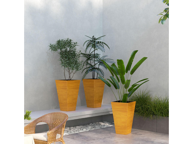28' Tall Outdoor Planters, Set of 3 Large Taper Planters with Drainage Holes and Plug, Faux Wood Plastic Flower Pots for Outdoor, Indoor, Garden,...