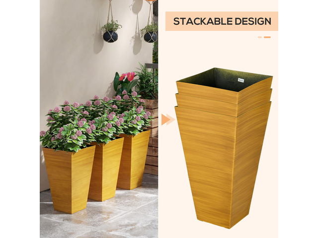 28' Tall Outdoor Planters, Set of 3 Large Taper Planters with Drainage Holes and Plug, Faux Wood Plastic Flower Pots for Outdoor, Indoor, Garden,...