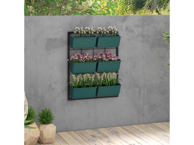 3-Tier Wall Planter with 6 Pots for Indoor and Outdoor Use, Hanging Plant Holder, Self Draining Wall Mounted Planter for Vegetables, Flowers,...