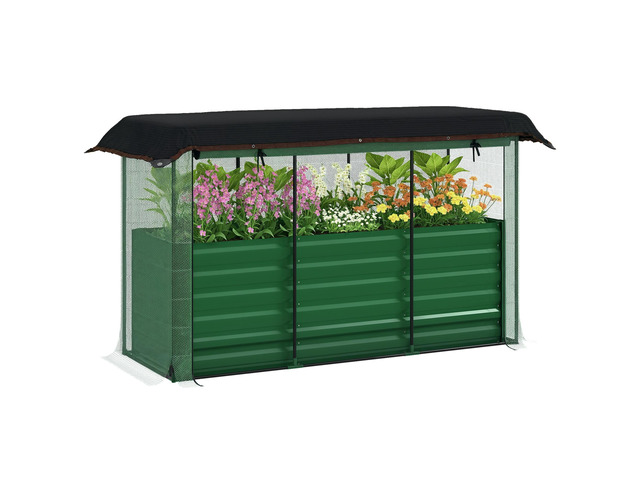 Galvanized Raised Garden Bed, Planter Box with Crop Cage and Shade Cloth, Green