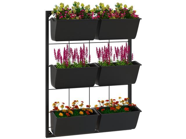 3-Tier Wall Planter with 6 Pots for Indoor and Outdoor Use, Hanging Plant Holder, Self Draining Wall Mounted Planter for Vegetables, Flowers,...