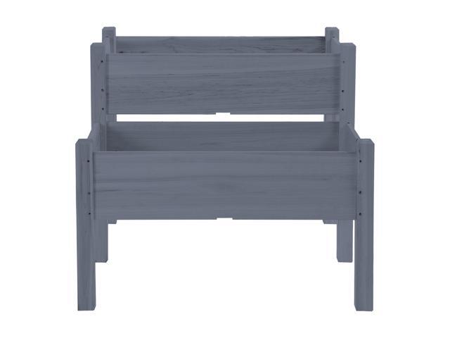 34'x34'x28' Raised Garden Bed, 2-Tier Elevated Wood Planter Box for Backyard, Patio to Grow Vegetables, Herbs, and Flowers, Gray