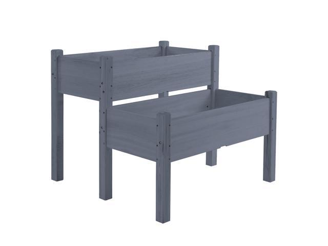 34'x34'x28' Raised Garden Bed, 2-Tier Elevated Wood Planter Box for Backyard, Patio to Grow Vegetables, Herbs, and Flowers, Gray