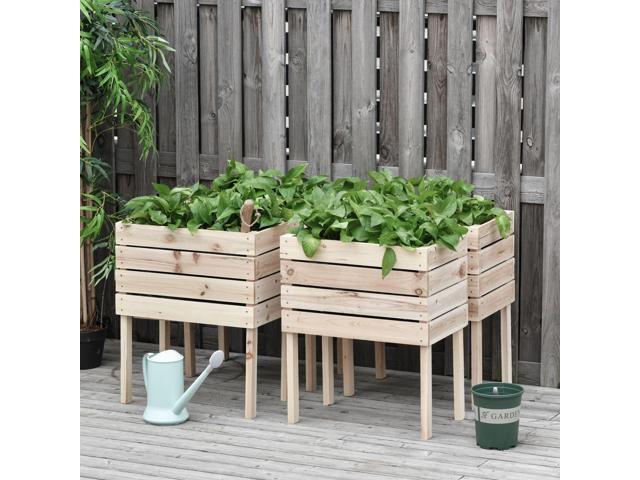 4PCS Raised Garden Bed, Wooden Elevated Planter Box Kit with Bed Liner, DIY Shape, for Flowers Vegetables