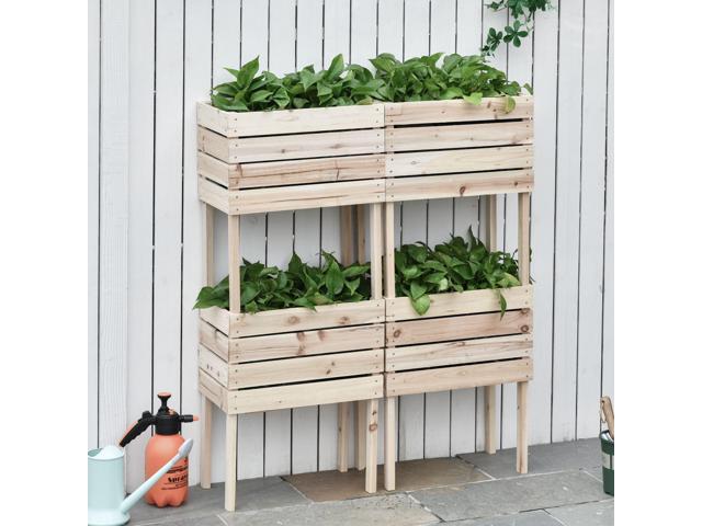 4PCS Raised Garden Bed, Wooden Elevated Planter Box Kit with Bed Liner, DIY Shape, for Flowers Vegetables