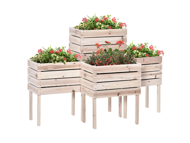 4PCS Raised Garden Bed, Wooden Elevated Planter Box Kit with Bed Liner, DIY Shape, for Flowers Vegetables