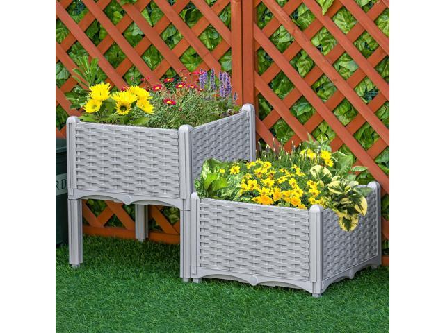 2 Piece Raised Garden Bed with Legs, Self-Watering Planter Box Raised Bed to Grow Flowers, Herbs & Vegetables, Gray