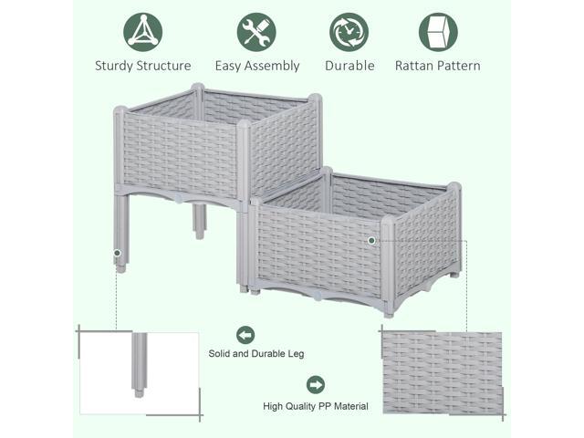 2 Piece Raised Garden Bed with Legs, Self-Watering Planter Box Raised Bed to Grow Flowers, Herbs & Vegetables, Gray