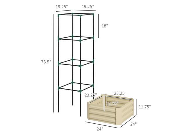 Galvanized Raised Garden Bed, 24' x 24' x 11.75' Outdoor Planter Box with Trellis Tomato Cage and Open Bottom for Climbing Vines, Vegetables,...