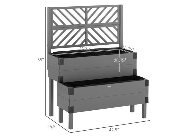 Raised Garden Bed with Trellis, 2 Tier Wooden Elevated Planter Box with Legs and Metal Corners, for Vegetables, Flowers, Herbs, Gray