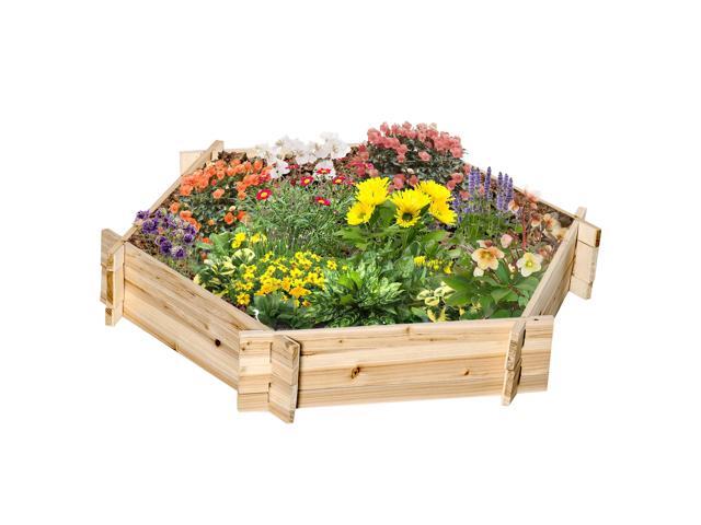 Wooden Raised Garden Bed, Hexagon Screwless Planters for Outdoor Plants, Vegetables, Flowers, Herbs, 39' x 36' x 6', Natural Wood