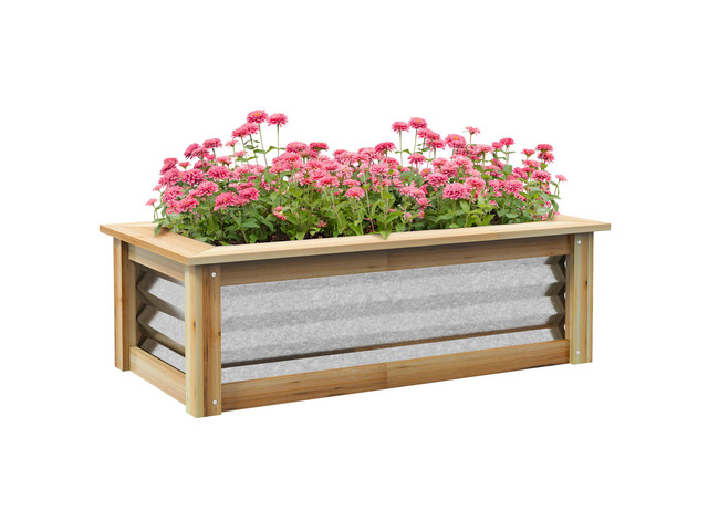 Raised Garden Bed Kit, Outdoor Planter Box, Galvanized Metal Reinforced with Wood, Stock Tank for Growing Flowers, Herbs and Vegetables