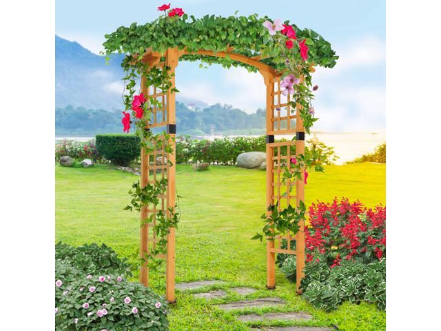 90in Wood Garden Arbor Arch with Trellis Wall for Climbing & Hanging Plants, Decor for Party, Weddings, Birthdays & Backyards
