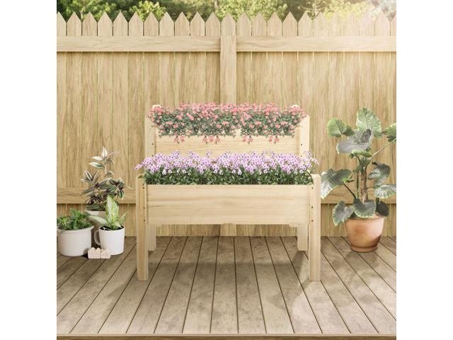 34'x34'x28' Raised Garden Bed, 2-Tier Elevated Wood Planter Box for Backyard, Patio to Grow Vegetables, Herbs, and Flowers, Natural