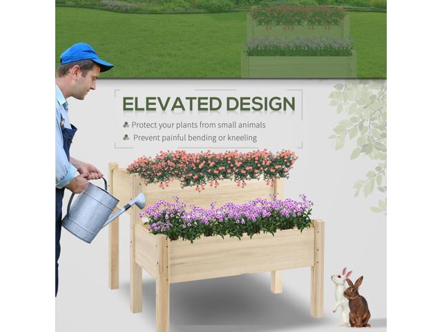 34'x34'x28' Raised Garden Bed, 2-Tier Elevated Wood Planter Box for Backyard, Patio to Grow Vegetables, Herbs, and Flowers, Natural