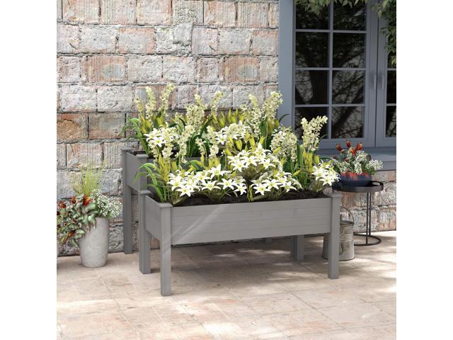 2 Tier Raised Garden Bed, Elevated Wooden 2 Box Planter, Gardening Grow Stand, Planting Bed for Flowers, Vegetables, Herb, Gray
