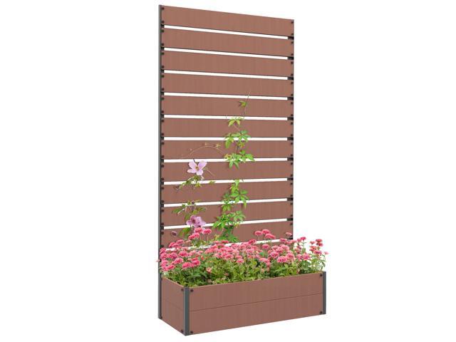 Raised Garden Bed with Trellis for Climbing Plants, Planter Box with Self Draining Gap, Freestanding Trellis Planter for Outdoor, Patio, Deck,...