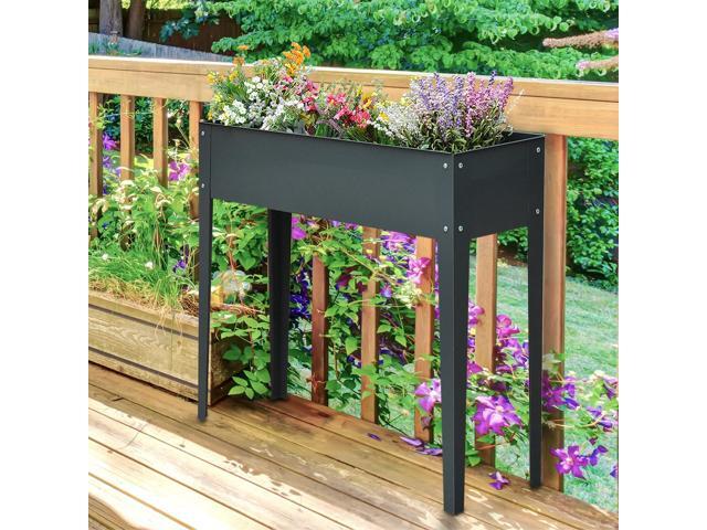 Metal Raised Garden Bed, Elevated Planter Box with Legs and Drain Holes, Dark Gray