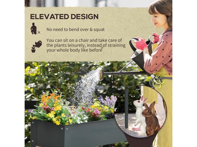 Metal Raised Garden Bed, Elevated Planter Box with Legs and Drain Holes, Dark Gray