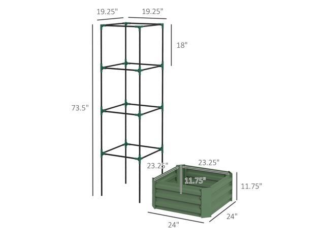 Galvanized Raised Garden Bed, 24' x 24' x 11.75' Outdoor Planter Box with Trellis Tomato Cage and Open Bottom for Climbing Vines, Vegetables,...