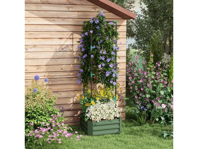 Galvanized Raised Garden Bed, 24' x 24' x 11.75' Outdoor Planter Box with Trellis Tomato Cage and Open Bottom for Climbing Vines, Vegetables,...