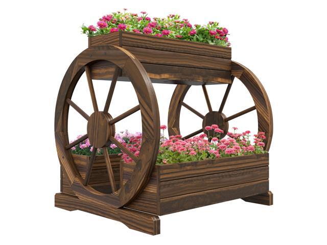 2-Tier Raised Garden Bed, Wooden Wagon Planter Boxes with Drainage Holes, for Vegetables Flowers Herbs, 25' x 21' x 24'