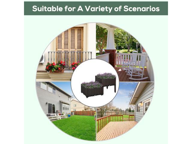 2 Piece Raised Garden Bed with Legs, Self-Watering Planter Box Raised Bed to Grow Flowers, Herbs & Vegetables, Gray