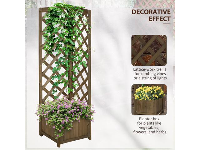Wooden Raised Garden Bed with Trellis, 57' Freestanding Corner Planter Box for Vine Plants Flowers Climbing and Planting Carbonized