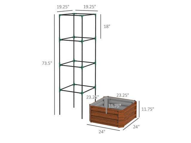 Galvanized Raised Garden Bed, 24' x 24' x 11.75' Outdoor Planter Box with Trellis Tomato Cage and Open Bottom for Climbing Vines, Vegetables,...