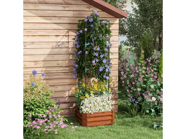 Galvanized Raised Garden Bed, 24' x 24' x 11.75' Outdoor Planter Box with Trellis Tomato Cage and Open Bottom for Climbing Vines, Vegetables,...