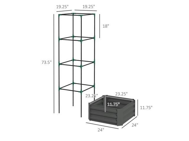 Galvanized Raised Garden Bed, 24' x 24' x 11.75' Outdoor Planter Box with Trellis Tomato Cage and Open Bottom for Climbing Vines, Vegetables,...