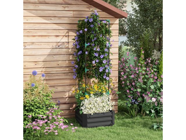 Galvanized Raised Garden Bed, 24' x 24' x 11.75' Outdoor Planter Box with Trellis Tomato Cage and Open Bottom for Climbing Vines, Vegetables,...