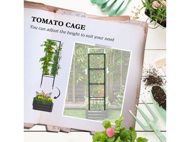 Galvanized Raised Garden Bed, 24' x 24' x 11.75' Outdoor Planter Box with Trellis Tomato Cage and Open Bottom for Climbing Vines, Vegetables,...